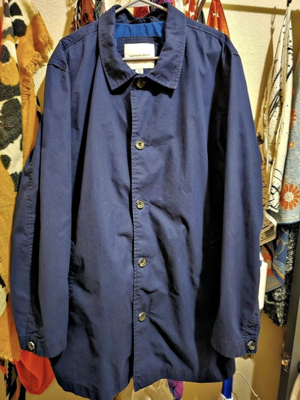 American Eagle Lightweight Water Repellent Trench Coat in Blue Size XXXL